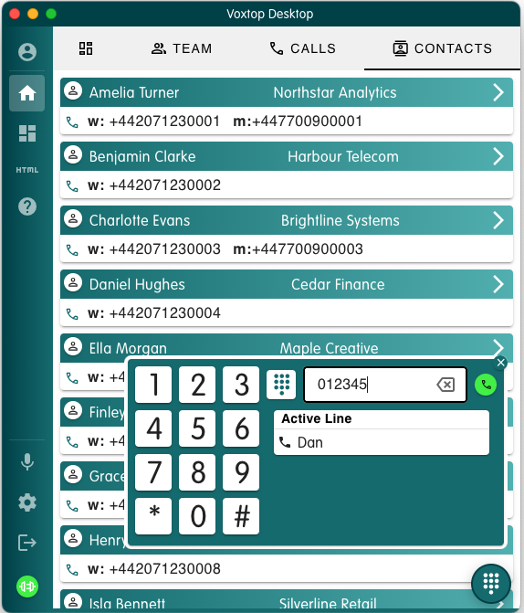 The Voxtop desktop app showing the contacts view